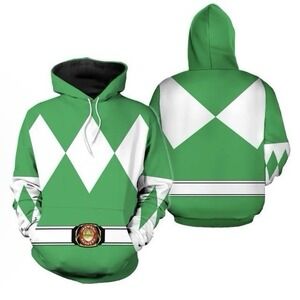 Power Rangers Hoodie Green Ranger Mighty Morphin Sweatshirt Adult XL